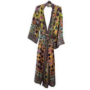 Zara SPECTACULAR vibrant colors mixed print kimono sleeve robe XS